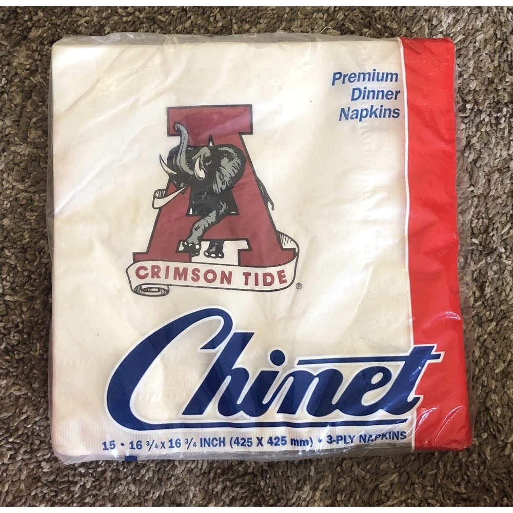 Vtg Chinet Napkins Alabama Crimson Tide 16.75" X 16.75" 3-Ply USA New Old Stock
